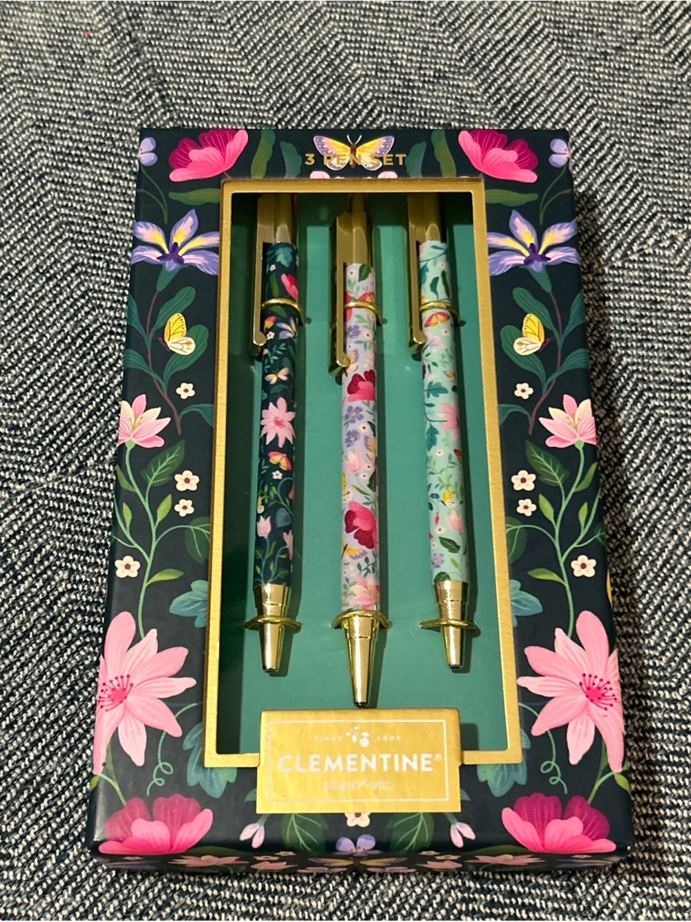 Clementine Floral 3 Pen Set With Gold Like Accents Black Ink #920019 2025 NIB